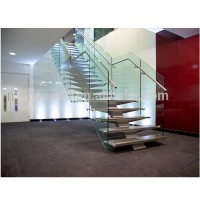 N119 Creater House Wood Glass Stairs,Manufacturer Customied Glass Staircase,Hot Sale Straight Floating Glass Wood Stairs