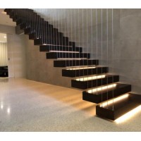 Prefabricated Apartment Building Wood Stairs Design Indoor Wood Tread Floating Stairs